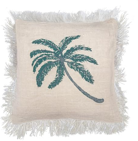 Leinenkissen 60x60cm Palme mit Fransen