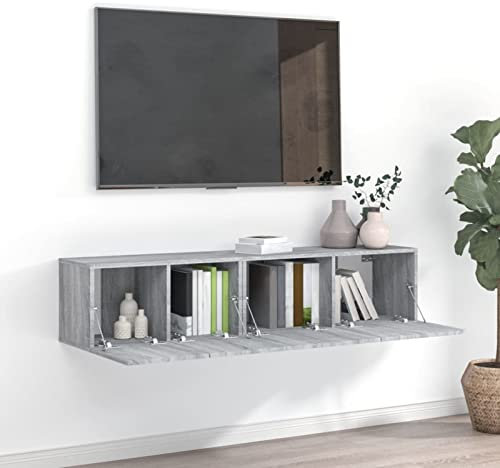 ZEYUAN 2-TLG. TV-Schrank-Set, Tv-möbel & Phonomöbel, Wohnwand Wohnzimmer, Wandschrank, Anbauwand Wohnzimmer, Zimmer Möbel, Grau Sonoma Holzwerkstoff