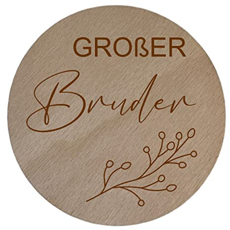 Holzschild Meilenstein 'Großer Bruder' Schwangerschaftsverkündung | Runde Meilensteinkarte aus Holz für Jungen | Holzscheibe Schwester Kind mit Geschenksäckchen