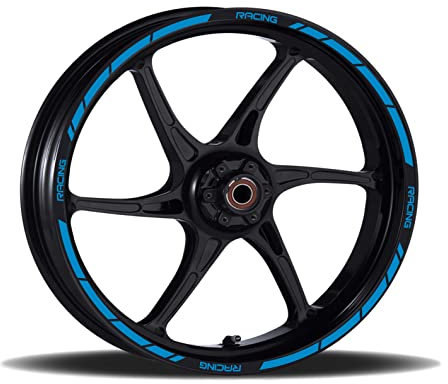 Adesivi Cerchioni Moto Set Completo per 2 Ruote 17 Pollici Strisce Cerchi Custom Vari Colori universale Mod.1 cod.RT001 (056 BLU LEGGERO)