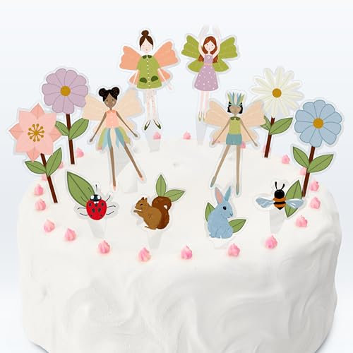 Cheerland Woodland Cupcake Toppers Fairy Cupcake Toppers Fairy Cake Decoration Woodland Baby Shower Cake Topper Fairy Birthday Cake Decorations for Girls Enchanted Forest Party Supplies (24 Pcs)