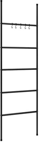 vidaXL Free Standing Towel Rack Ladder, Black Iron, 5 Tier Storage Solution with Movable Hooks, Suitable for Bathroom, Living Room, Compact Design, 58x175 cm.