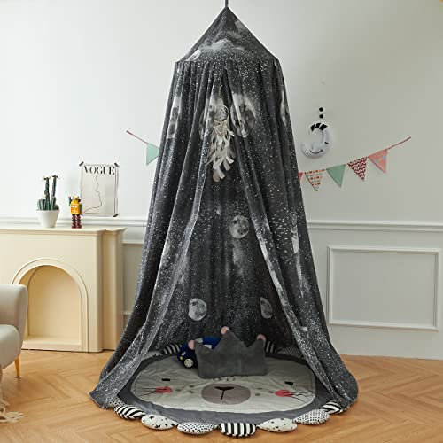 Surwin Betthimmel Madchen Jungen Babybett, Romantisch Moskitonetz Baldachin Kinderzimmer Einzelbett Himmel Schlafzimmer Dekoration Spielzelte Kinder Geschenk, Ohne Bohren (Schwarz Planet)
