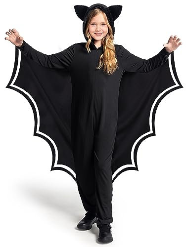 Spooktacular Creations Costume de chauve-souris pour enfant, costume avec ailes de chauve-souris, combinaison de chauve-souris noire pour garçon, fille pour Halloween Medium(8-10 yrs)