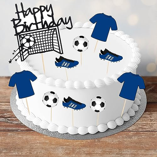 10 x PRECUT Blue United Or City Football Cake Toppers & Cupcake Picks Cake Decoration Boot, Shirts Ball Happy Birthday Topper