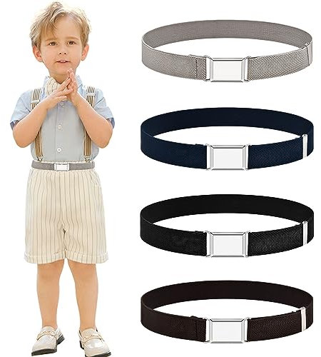 SKHAOVS 4 Stück Elastischer Gürtel Kinder, Verstellbare Gürtel, Einstellbarer Kindergürtel Elastischer Gürtel Kinder mit Quadratische Schnalle für Jungen Mädchen Kleider Hosen Jeans