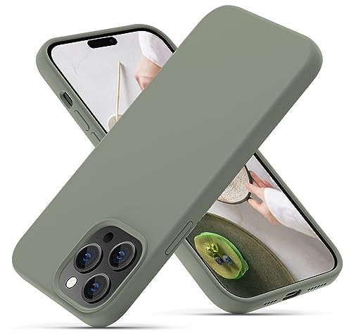 OitiYaa Silicone Case Compatible with iPhone 14 Pro Max Case 6.7 Inch, Soft Ultra Slim Protective Shockproof Liquid Silicone Phone Case with Anti-Scratch Microfiber Lining,Copper Green