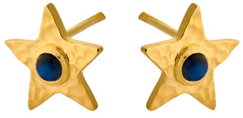 Pernille Corydon Ohrstecker Damen Gold Twinkling Star - 1.1 cm/Ohrringe Silber 925 18k Vergoldet Sternform blauer Regenbogenmondstein - E382g