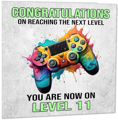 Geburtstagskarte zum 11. Geburtstag für Gamer – 11 Jahre alt elf, elfter Gaming-Happy Birthday Karte, Teenager Jungen, 145 x 145 mm