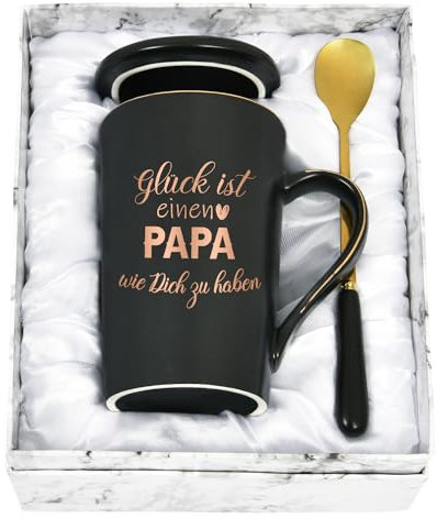 Joymaking Kaffeetasse Geschenk für Papa Geschenk Vatertag Geburtstagsgeschenk für Vater Weihnachtsgeschenke Papa Tasse mit Spruch - Glück ist einen Papa wie Dich zu haben, Schwarz 400ml