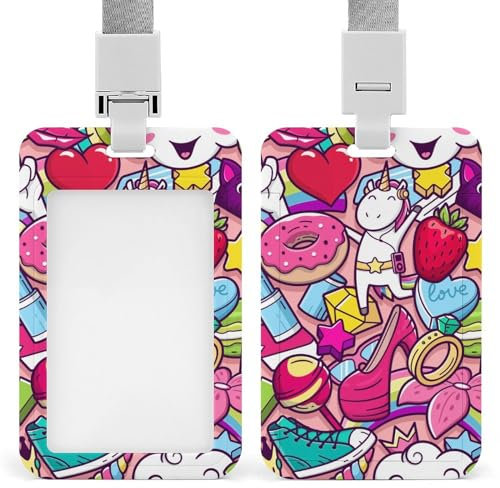 Id-Kartenhalter Arbeitsschildhalter Mit Lanyard Einhörner Erdbeere Und Katzen Id-Kartenhalter Arbeitsschildhalter Mit Lanyard