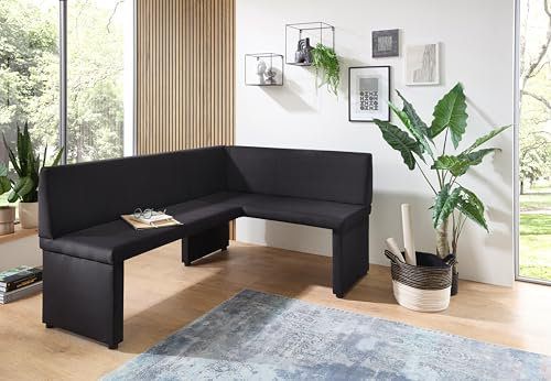 Generisch Eckbank Taina Esszimmerbank Sitzbank Küchen-Bank Samt-Optik (168x128 Trinity 16 Black)