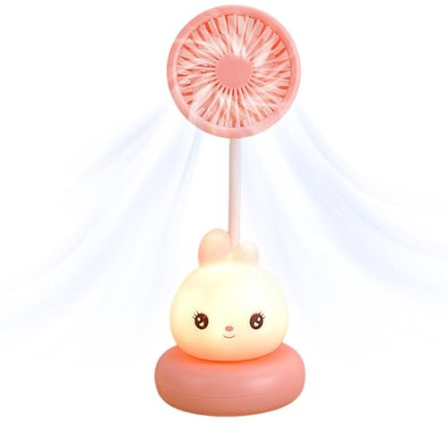 Ventilador de escritorio recargable, ventilador USB recargable con luz LED nocturna, aparato de refrigeración para niños, biblioteca, enfriamiento rápido para viajes, camping, picnic