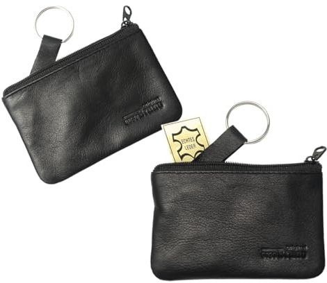 Schlüsseltasche Leder schwarz Schlüsseletui klein Schlüsselmäppchen Echt-Leder