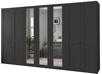 WIEMANN Drehtürenschrank mit 3 Spiegeltüren mittig, Landhausstil Kleiderschrank 350cm breit, Graphit Dekor, Höhe 216cm, Marlow