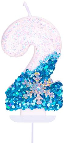 YAAVAAW Frozen 2nd Birthday Number 2 Candle, Blue, 2.9 Inch, Eco-Friendly, Non-Toxic, Indoor Use, 1 Count