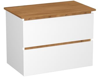 Garlivo Waschbeckenunterschrank GLB-80 Weiss mit Schubladen, Badezimmer Waschtischunterschrank, Eiche- Breite 80 cm, Soft-Close, Push-to-Open/Tip-On, Hängend