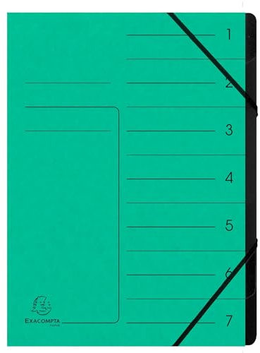 Exacompta - Ref. 540703E – Karton mit 10 Ordnern mit Klammerrücken – mit Gummibändern – bedruckter Deckel aus Glanzkarton und schwarzer Innenseite aus recycelter Karte – 7 Fächer – 24,5 x 32 cm – für