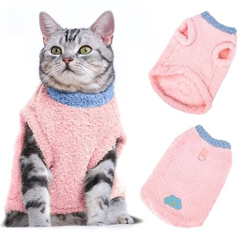 Soft Warm Jumper, Plush Sweatshirt for Small Cat & Dog, Winter Warm Cat & Dog Jumper Sweater, Pet Sweater Vest (Pink, L)