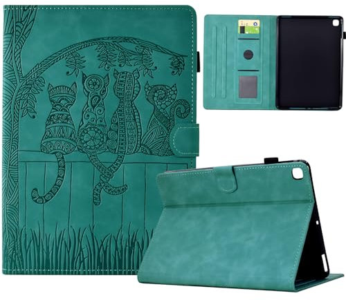 Vaitasy Funda para Samsung Galaxy Tab A 10.1 2019 SM-T510/T515 Simpática Silueta de Gato Cuero PU con Multiángulo Folio Carcasa para Galaxy Tab A 10.1 2019 Verde