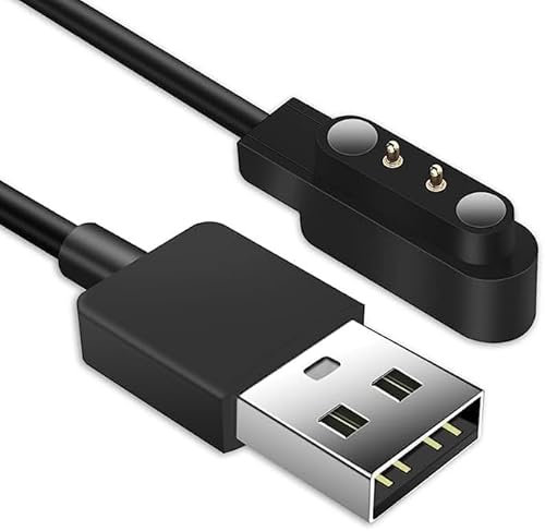 AXFEE Cavo di Ricarica USB 2.0 Magnetico, 2 Pin-Distanza Tra i Pin 4mm, Caricatore per Smartwatch YAM SW022 Ticwatch GTX/CXB01 Xiaomi RT LS05S, Nero