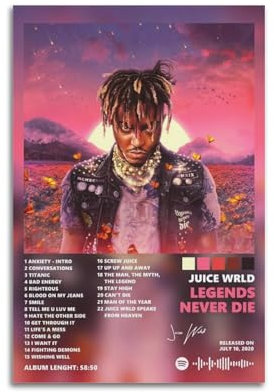 DPQICHH Legends Never Die Juice Wrld Poster, Ölgemälde, Wohnzimmer-Dekoration, 30 x 45 cm