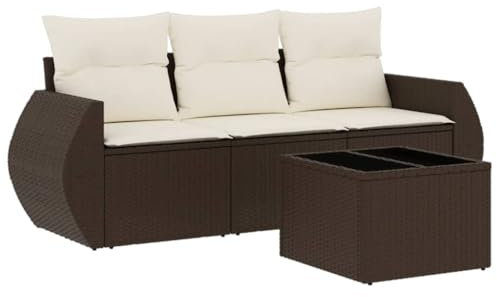 vidaXL Garten Sofagarnitur mit Kissen 4-TLG., Gartenmöbel Gartengarnitur, Sitzgruppe Sitzgarnitur, Lounge Sofa Garnitur Terrasse, Braun Poly Rattan
