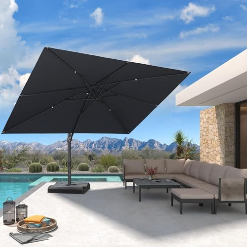 PURPLE LEAF Parasol déporté 2,7 x 3,5 m Rectangulaire, Contrôle de la Hauteur en Douceur, Sans Butée Fixe, Parasol De Jardin Extérieur, 8 Baleines Métalliques Robustes, Pour Piscine, Patio, Gris