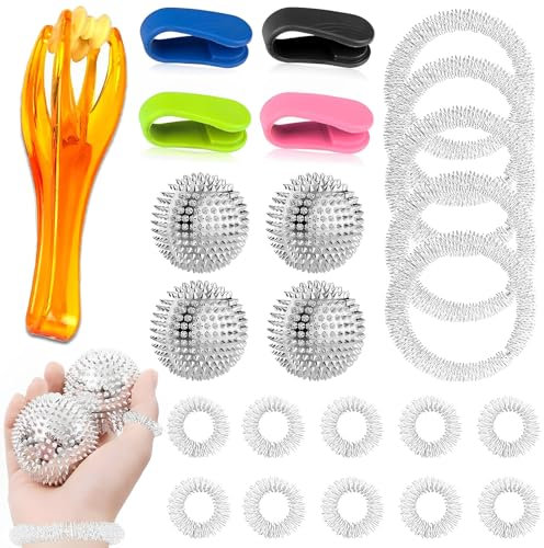 Skills Set, 4 Igelball Massageball, 4 Akupressur Clip, 10 Akupressur ring, 5 Massage Armbänder mit Fingermassagegerät, Skills Borderline Set, Skills Panikattacken, Panikattacken Hilfsmittel
