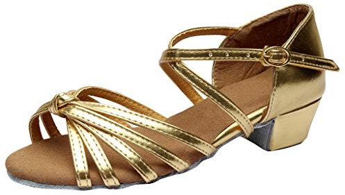 Tanzschuhe für Damen, lateinamerikanisch, elegant, rot, Salsa, elegante Schuhe mit Peep Toe Absatz, bequem, rutschfest, Mode, Sandalen, moderner Tanz, Pailletten für Partys, gold, 38 EU
