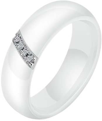 Wycian Partnerringe Lesben, Ring mit Stein Mann Keramik Zirkonia Weiß Größe 52 (16.6) 6mm Ring mit Zirkonia Anpassbar für Frau Valentinstag