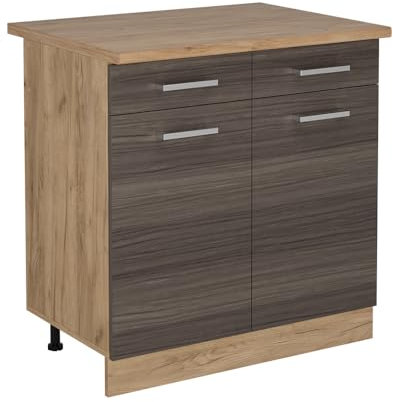 Vicco Küchenunterschrank R-Line, Schubladenschrank für die Küche, Edelgrau, 80 cm, AP Eiche