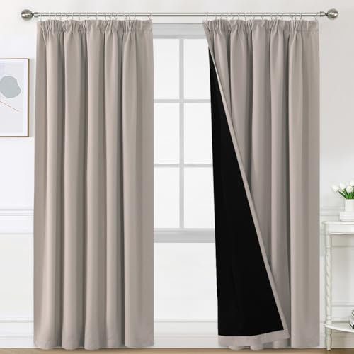 BellaHills 100% Rideau Occultant, Rideaux Occultant Thermique Isolant pour Chambre/Cuisine, Blanc Grisé,2 Panneaux,132x240 cm,Naturel