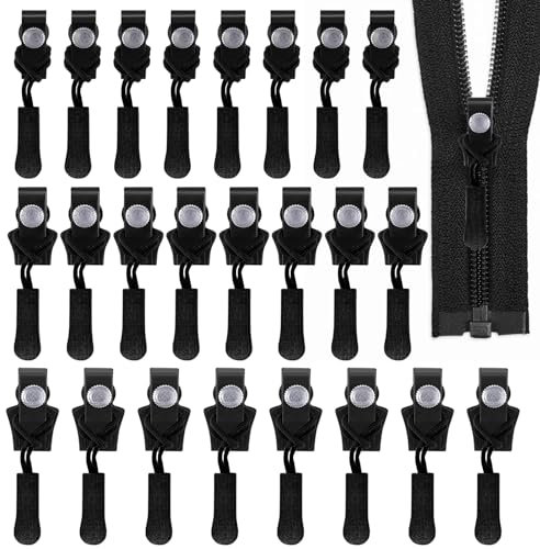 Kit di riparazione cerniera giacca, confezione da 24 kit di riparazione cerniera, sostituzione istantanea cerniera in 3 misure, riparazione cerniera per borsa, bagaglio, zaini, giacche (nero)