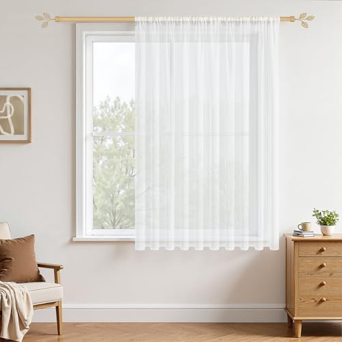 MRTREES Gardine 200cm breit Weiß Halbtransparent Extra Breite Boho Voile Gardinen 150cm lang Modern Kurz 1er Set Vorhänge Durchsichtig kinderzimmer mädchen Weiss für Stangendurchzug