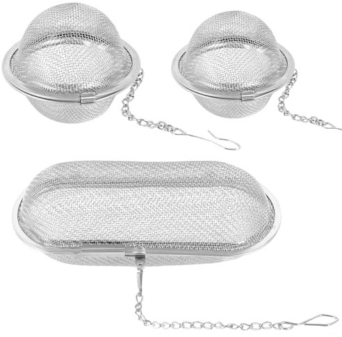 TPTGIAR 3 Stück Gewürzei, Edelstahl Gewürzsieb zum Mitkochen, Teeei für Losen Tee, Teesieb Edelstahl Mit Kette in Verschiedenen Größen für Losen Tee Gewürze und Gewürzsäckchen