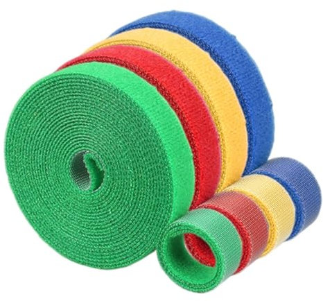 4 rollos de tiras marcadoras de alfombras (5 m por rollo) para marcadores de suelo de aula, organización escolar, bridas de nailon reutilizables con cierres de velcro, cinta duradera para suministros