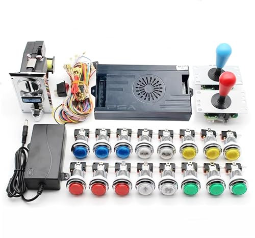 Kit Pandora Saga DX 9800 en 1 para copiar SANWA, joystick con botón LED chapado en cromo, aceptador de monedas, gabinete para máquina de arcada con tutorial (multicolor)