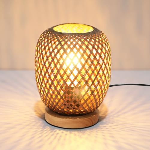 Pheashine Lampe De Table Bambou E27 Variateur Intégré Vintage | Lampe de Chevet en Bambou pour Chambre, Salon, Bureau, Compatible Ampoule E27 Non Incluse Style Naturel