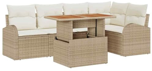vidaXL Garten-Sofa-Set mit Speicher 6 pcs Beige Poly Rattan, Garten und Terrasse, modernes modulares Outdoor-Sofa-Set, rechteckige Patio-Lounge, viel Stauraum, Al-Fresco-Lifestyle