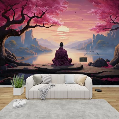 PaxGloz Fototapete Zen Landschaft Spirituelle Tapete Mönch Meditation Tapeten Vliestapete Modern Wandtapete Wohnzimmer Schlafzimmer Kinderzimmer Wanddeko Motivtapeten 350 x 256 cm (B x H)