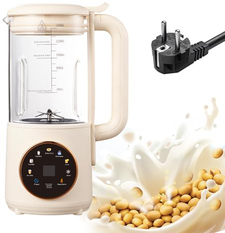 Preparador automático de leche vegetal, 8en1 1400ml máquina de leche de soja, fabricante de leche de soja con 16 cuchillas, máquina de leche de nueces con función de autolimpieza y arranque diferido