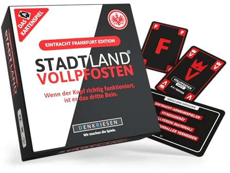 DENKRIESEN Stadt Land VOLLPFOSTEN Kartenspiel Eintracht | Ab 8 Jahren | Kartenspiel und Gesellschaftsspiel für Eintracht Fans mit Stadt Land Fluss Kategorien und Fußballspaß.