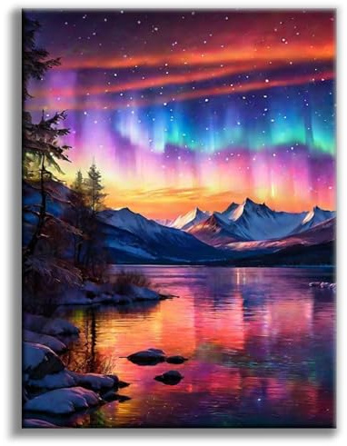 Diamond Painting Erwachsene Aurora, Polarlicht 5D Diamant Painting Bilder | Landschaft Diamond-malerei Erwachsene, Natur Diamantmalerei-set für Geschenk, zur Entspannung und als Wanddeko 30x40 cm