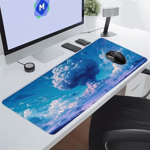 Grand Tapis de Souris Gamer Tapis de Souris XXL 1000x500x2 mm avec Base en Caoutchouc Antidérapant Grand Tapis de Bureau pour PC, Ordinateur Portable (Nuages Bleus)