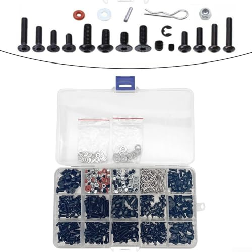 Oniissy 520pcs RC Model Car Screw Kit with Assorted Fastening Parts Including Acorn Nuts, Cap Nuts, Washers, Cotter Rings, Pins and Socket Head Cap Screws in Organised