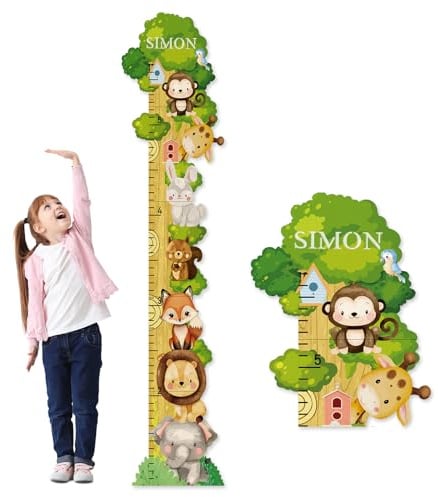 CHARMIBLE Personalisiert Messlatte Kinder Holz für Baby- & Kleinkinderzimmer mit Namen, Abnehmbares Messlineal für Baby-Messlatte für Schlafzimmer, Wanddekoration (Waldtiere)