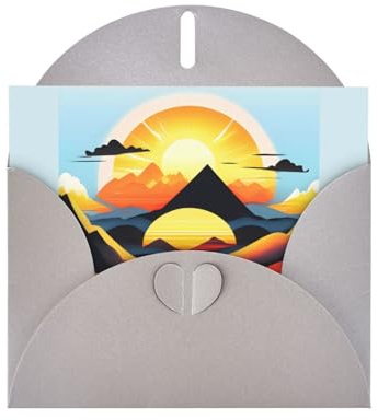 PEGQCVAM Grußkarte mit Sonnenaufgang und Berg. Graue Luxus-Perlglanz-Grußkarte, Premium-Karton für alle Anlässe