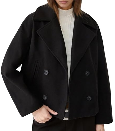 Duohropke Trench coat pour femme - Court - En laine - Double boutonnage - Avec boutons - Manteau d'hiver court - Veste de transition élégante - Manteau d'hiver décontracté