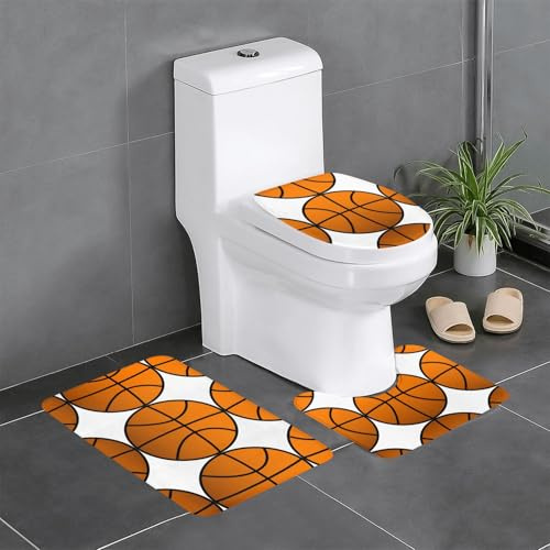 QAZWZML Badezimmermatten-Set, 3-teilig, Basketball-Druck, geeignet für Badezimmer, Schlafzimmer, Küche und Wohnkultur
